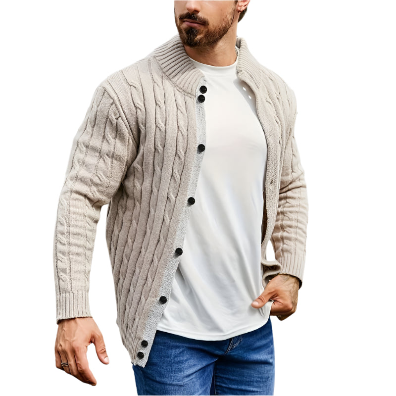 Men's Quilted High-Collar Knit Cardigan