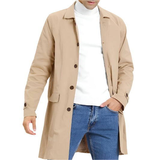 Men's Trench Coat with Lapel Collar