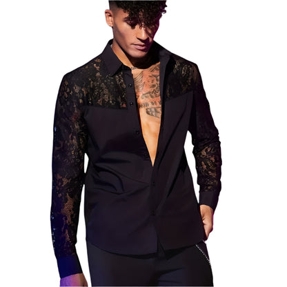 Men's Lace Floral Long Sleeve Blouse