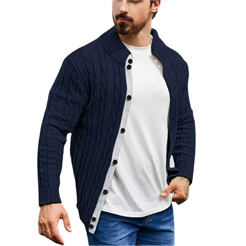 Men's Quilted High-Collar Knit Cardigan