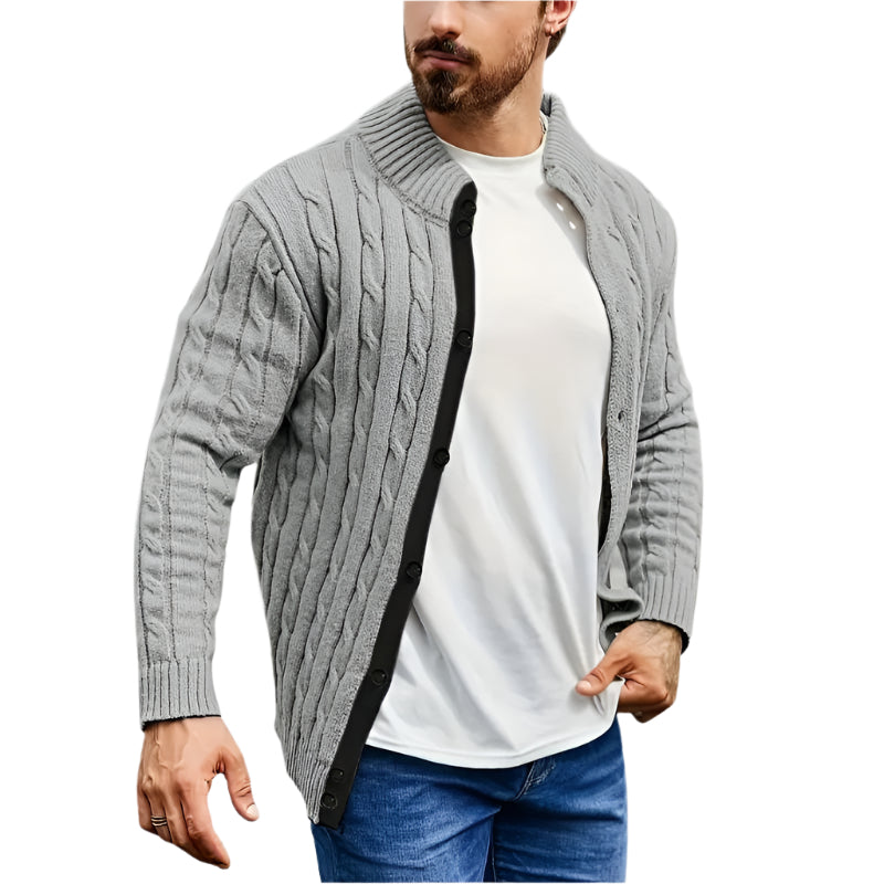 Men's Quilted High-Collar Knit Cardigan