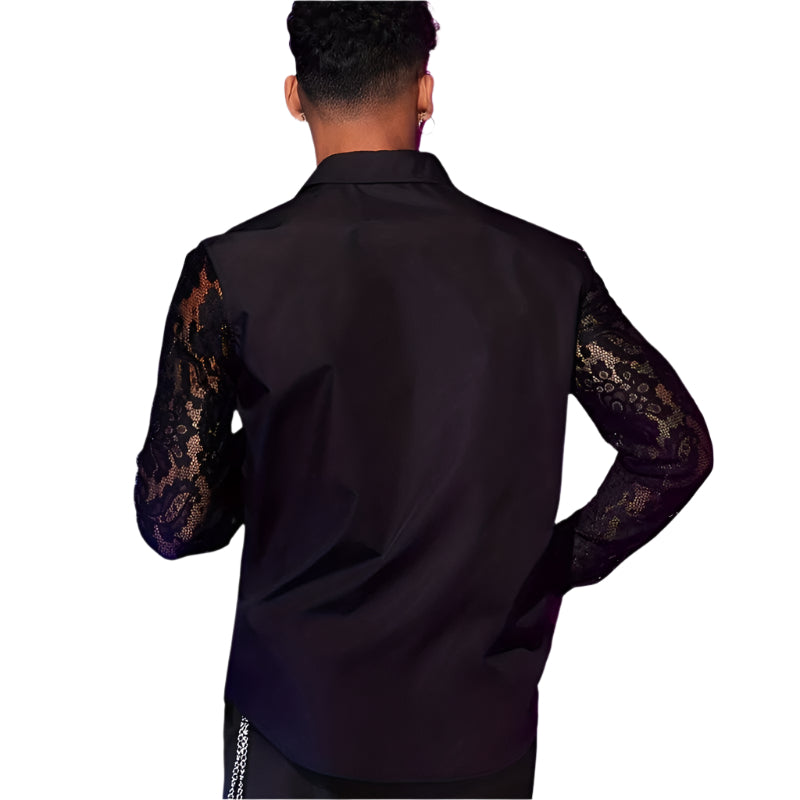 Men's Lace Floral Long Sleeve Blouse