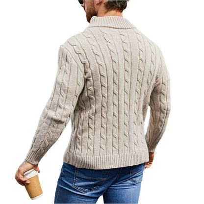 Men's Quilted High-Collar Knit Cardigan