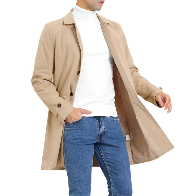 Men's Trench Coat with Lapel Collar