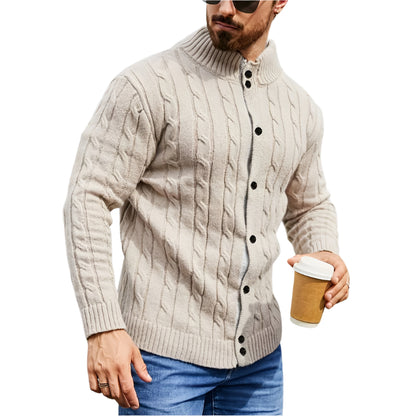 Men's Quilted High-Collar Knit Cardigan