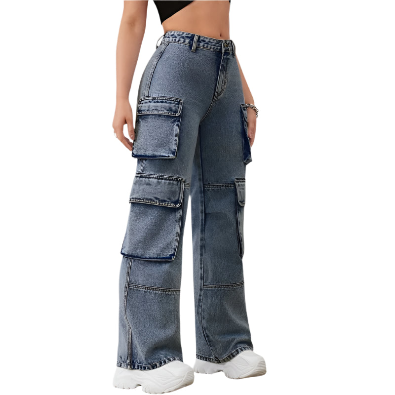 Women's Denim Cargo Pants with Multi Pockets