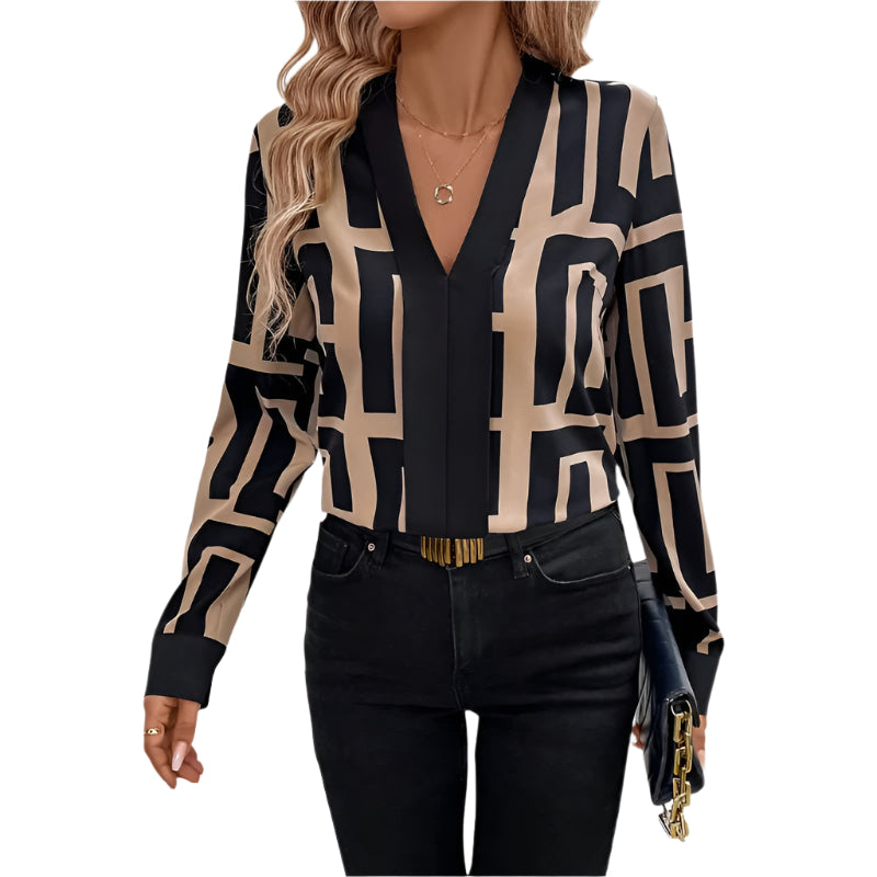 Women's Geometric Print V-Neck Blouse