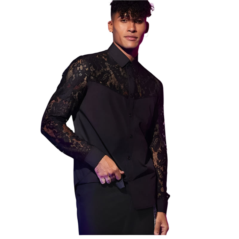 Men's Lace Floral Long Sleeve Blouse