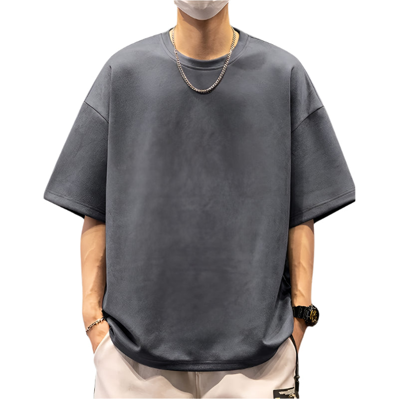 Men's Loose Suedette Crew Neck T-Shirt