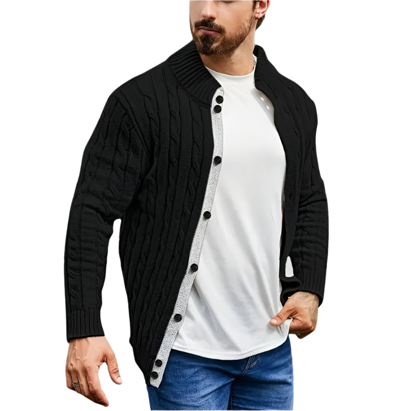 Men's Quilted High-Collar Knit Cardigan