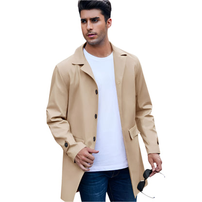 Men's Trench Coat with Lapel Collar