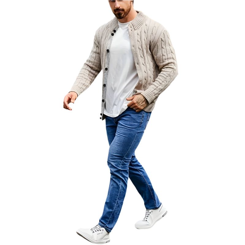 Men's Quilted High-Collar Knit Cardigan