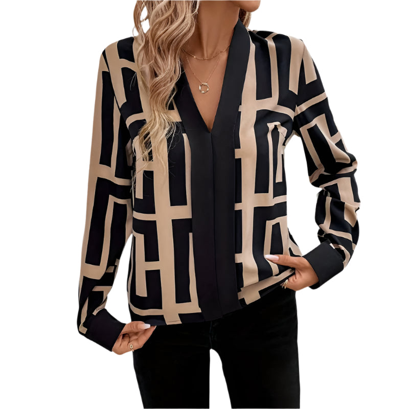 Women's Geometric Print V-Neck Blouse