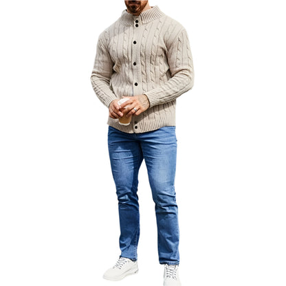 Men's Quilted High-Collar Knit Cardigan