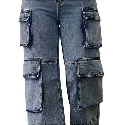 Women's Denim Cargo Pants with Multi Pockets